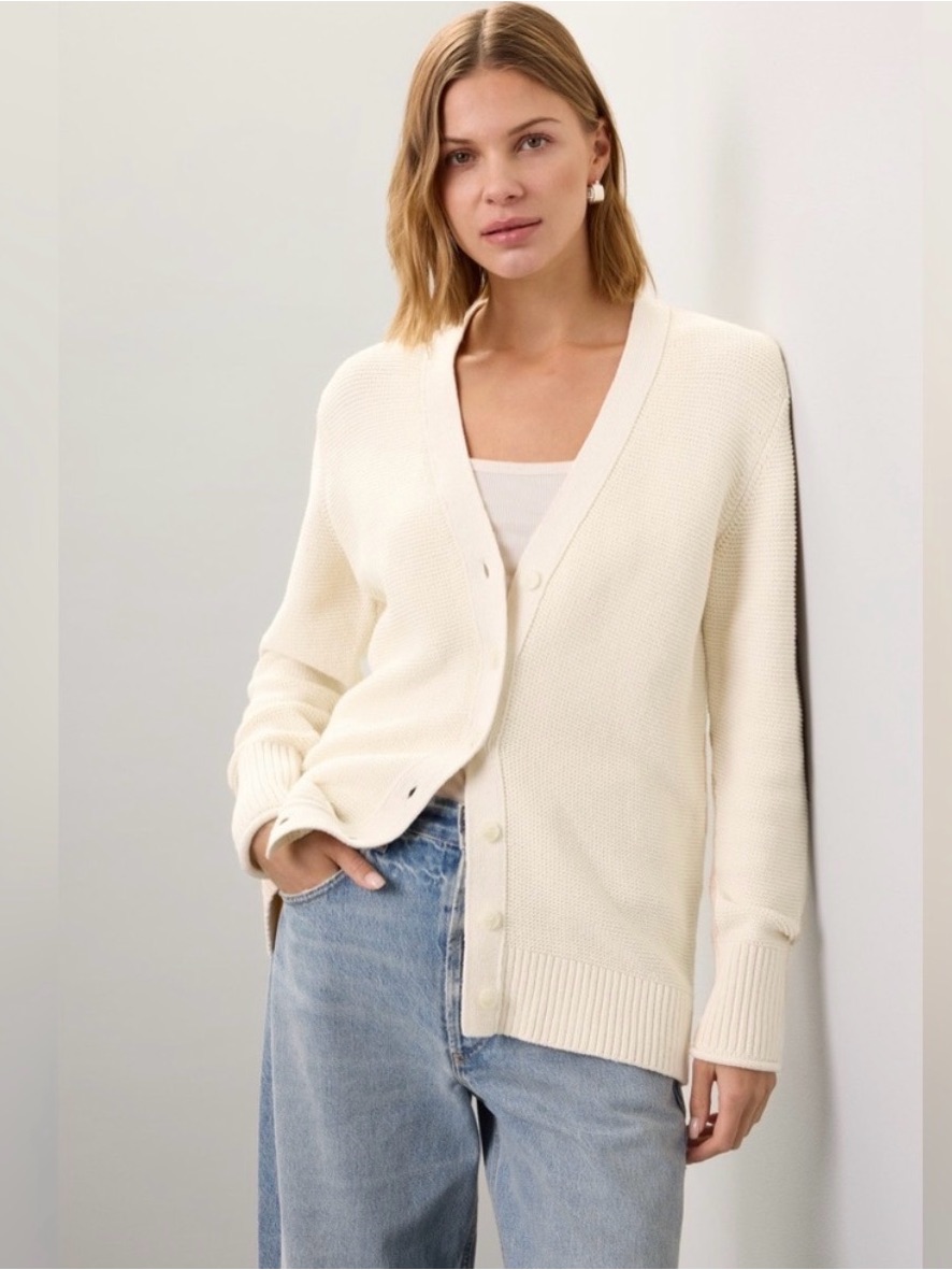 Women's Toccin X Rtr 100% Cotton! Cream Button-Up Cardigan Sweater